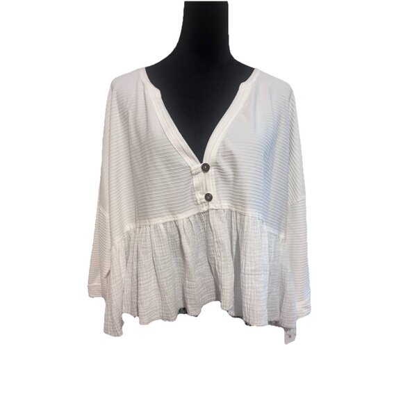 Free People We the Free DALLAS CROP HENLEY TOP IN WHITE Womens Top Size XL - Picture 7 of 10